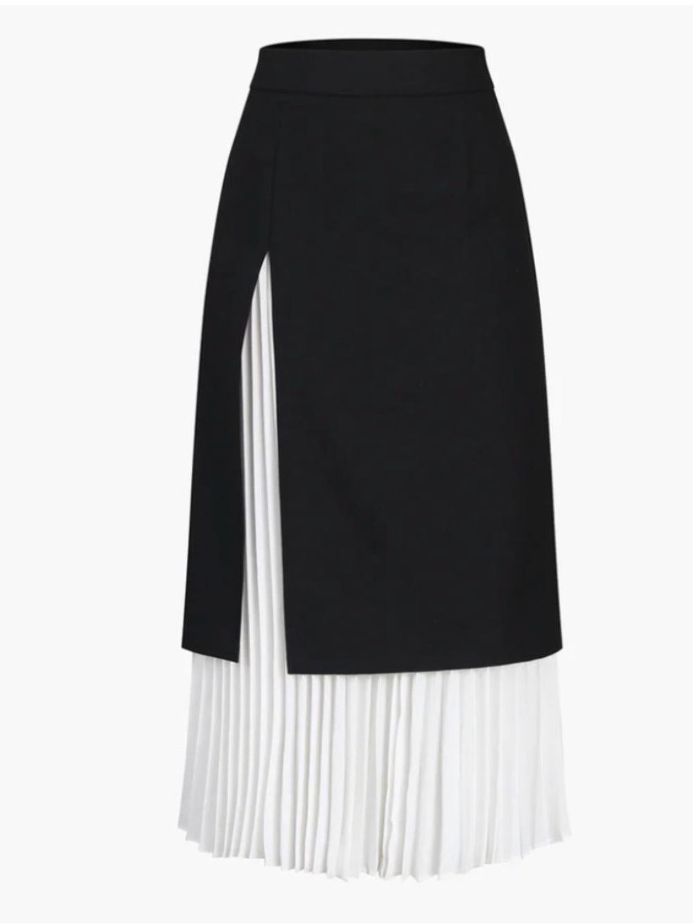 Commense Black Overlay Midi Skirt with White Pleated Underlayer